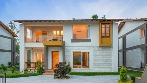 Modern Two-Story Villa Exterior with Balcony and Contemporary Design