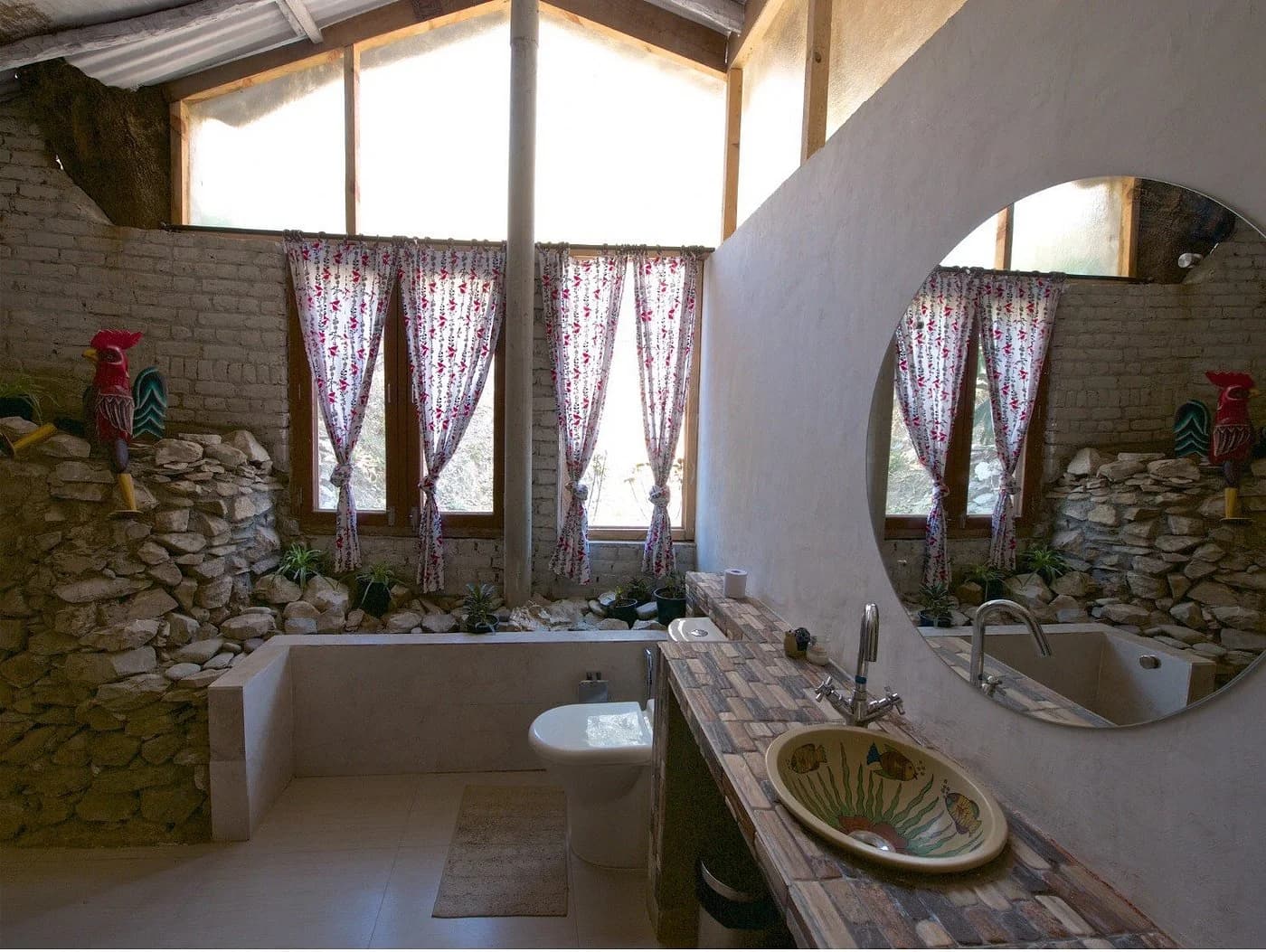 washroom with stone interior