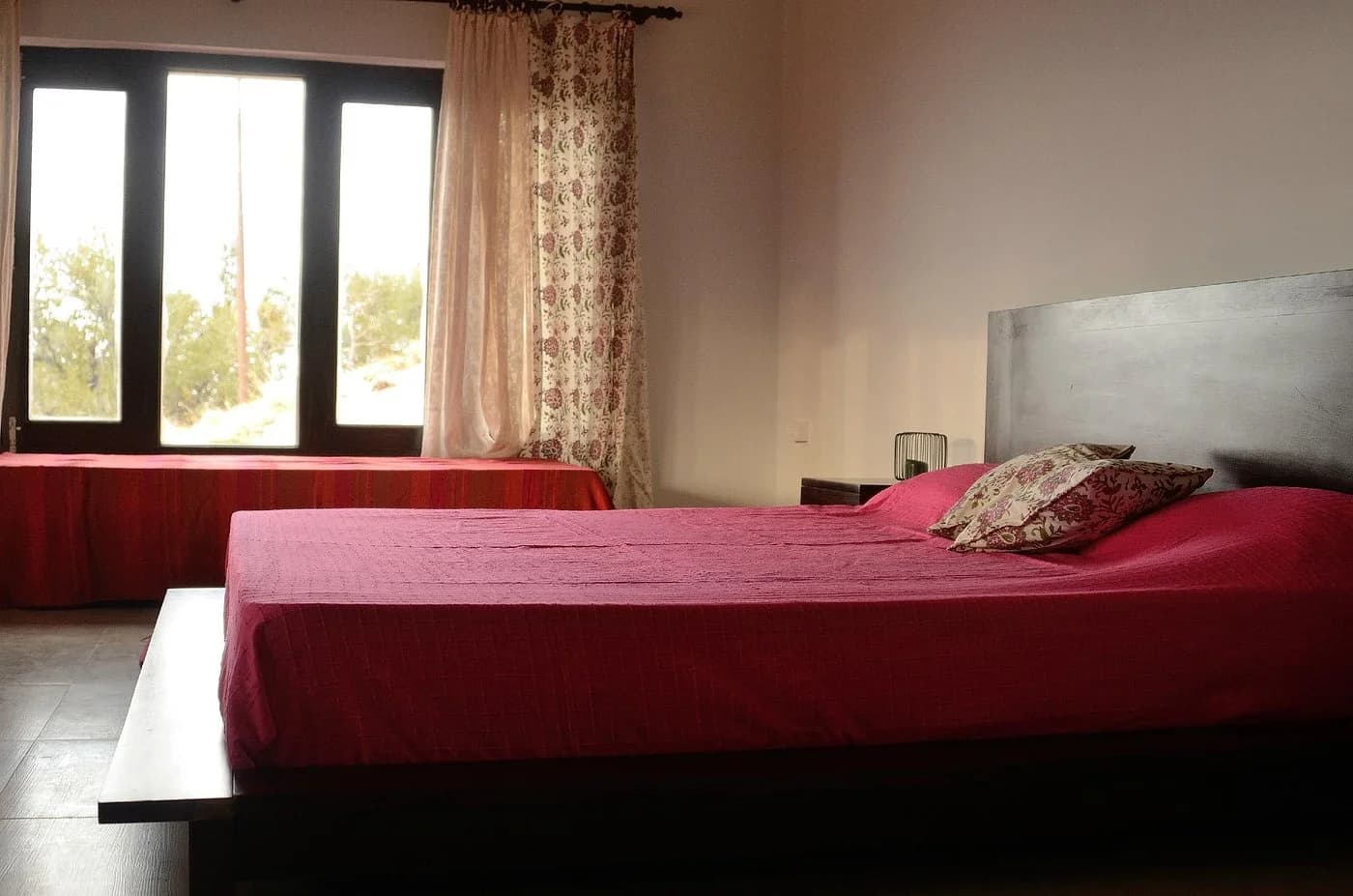 cozy bedroom with mountain view